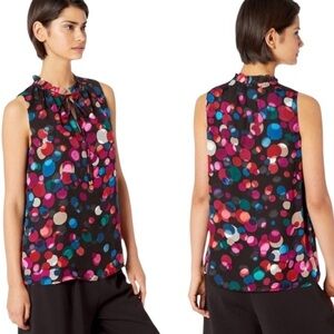 Trina Turk Verbenia Silk Blend Polka Dot Print Tie Neck Ruffle Halter Top - S